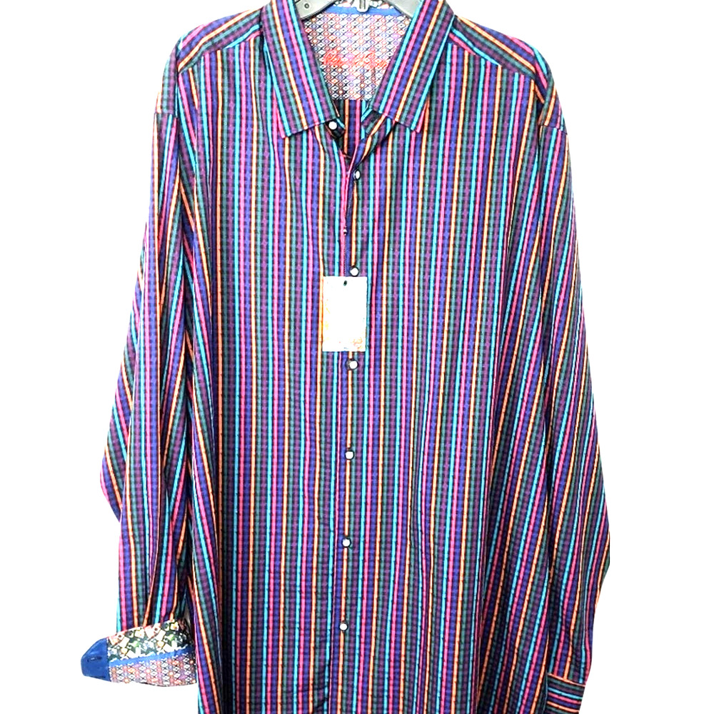 Robert Graham Men's Dress Shirt Black w Multiple Colors w Contrasting Cuffs 2XLT
